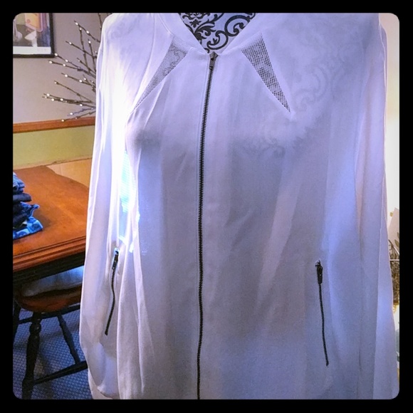 Cream colored sports meets couture zip up jacket. - Picture 1 of 4